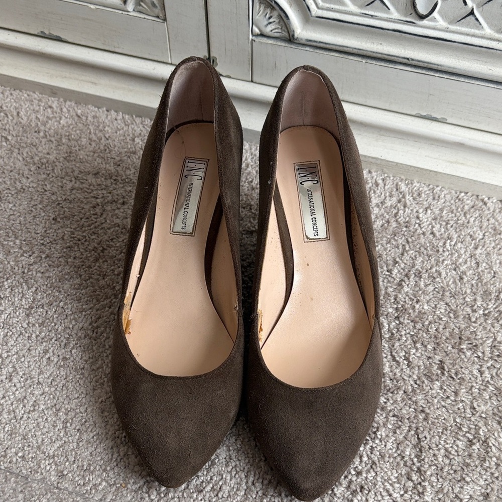 INC International Concepts Dark Brown Suede Wedges